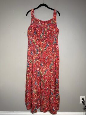 Talbots cotton rayon Red Paisley Maxi Dress Sleeveless Summer boho maxi Dress
